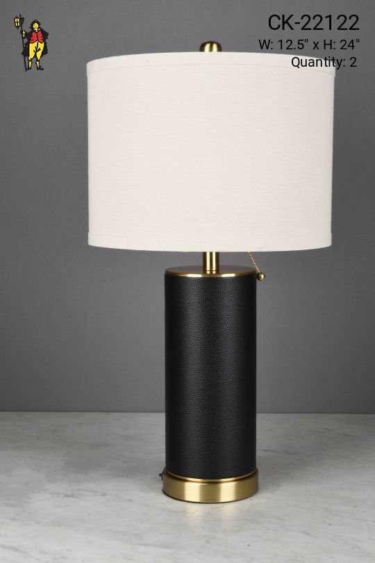 Faux-Leather Wrapped Black & Brass Table Lamp