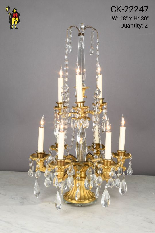 Brass & Crystal Nine Light Table Candelabra