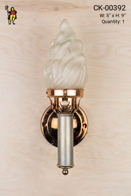 Polished Torch Style Pewter Wall Sconce With Flame Frosted Shade