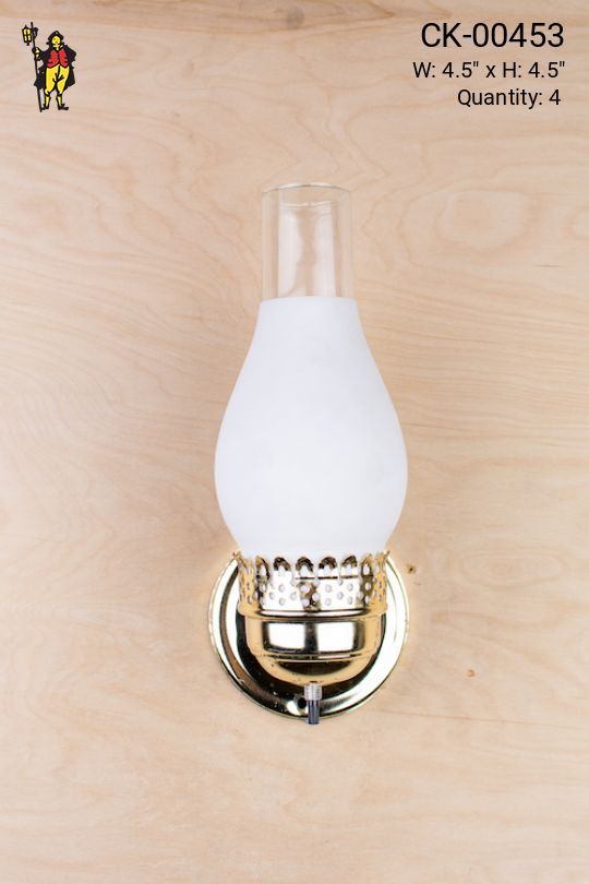 Gas Style Single Light Nickel Chimney Style Wall Sconce & Frosted Shade