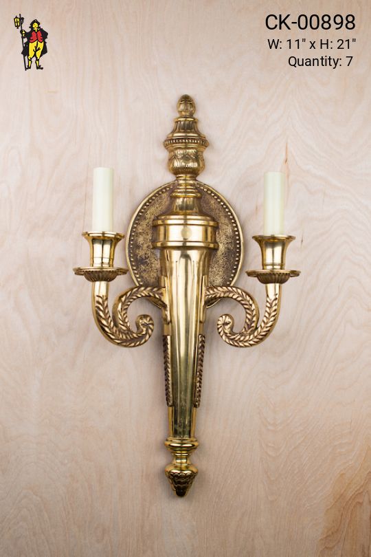 Large Brass Traditional Two Light Wall Sconce