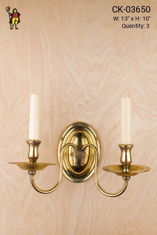 Two Candle Polished Brass Wall Sconce