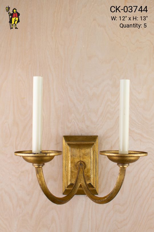 Curved Arm Two Candle Brass Wall Scone