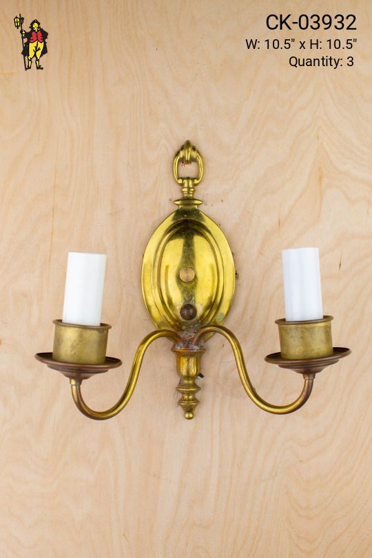 Traditional Two Candle Polished Brass Wall Sconce