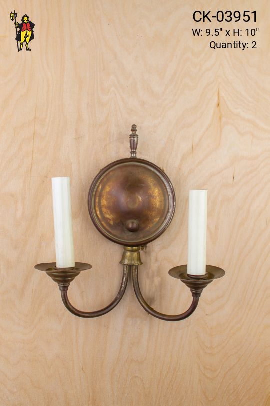Two Candle Distressed Brass Wall Sconce
