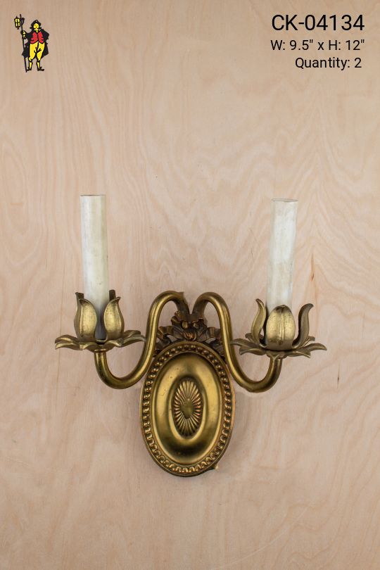 Two Floral Arm Brass Wall Sconce