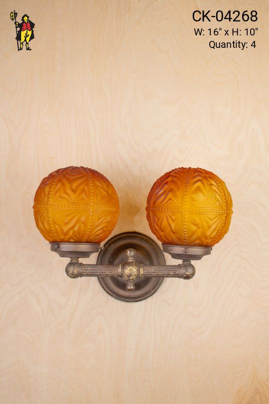 Two Light Wall Sconce w/Amber Glass Globes