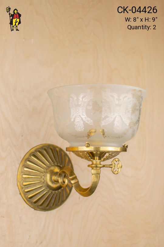 One Light Curved Arm Wall Sconce w/Etched Glass Bowl Shade