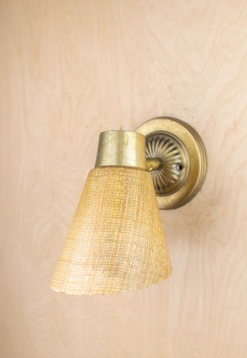 Brass Wall Sconce w/Beige Textured Shade