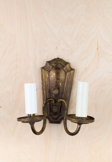 Distressed Antique Brass Two Candle Wall Sconce