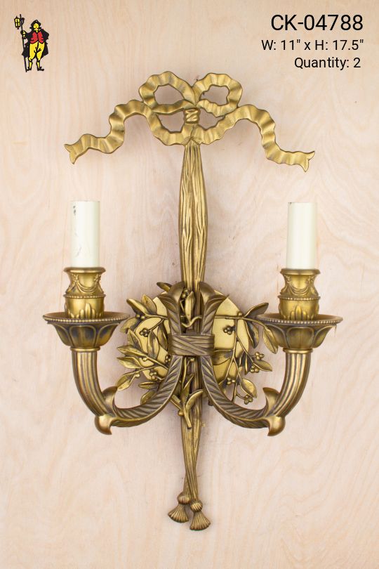 Brass Ribbon Two Candle Wall Sconce