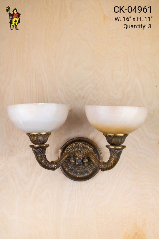 Two Light Pre War Wall Sconce w/Alabaster Shades