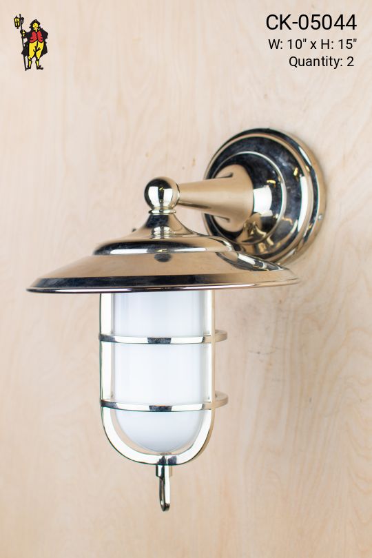 Polished Chrome Caged Lantern Wall Sconce