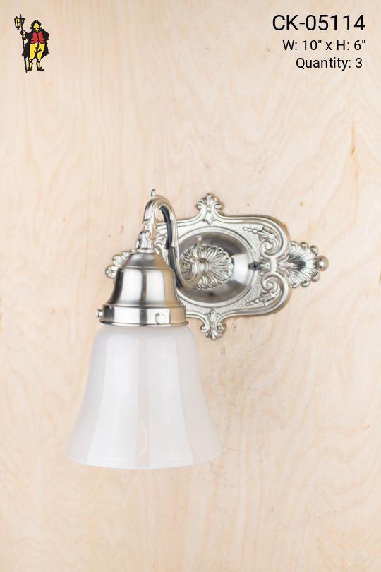 Silver Traditional One Light Wall Sconce w/Frosted Glass Shade