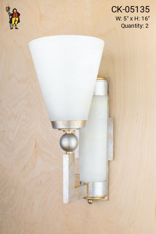 Distressed Nickel & Frosted Glass Wall Sconce