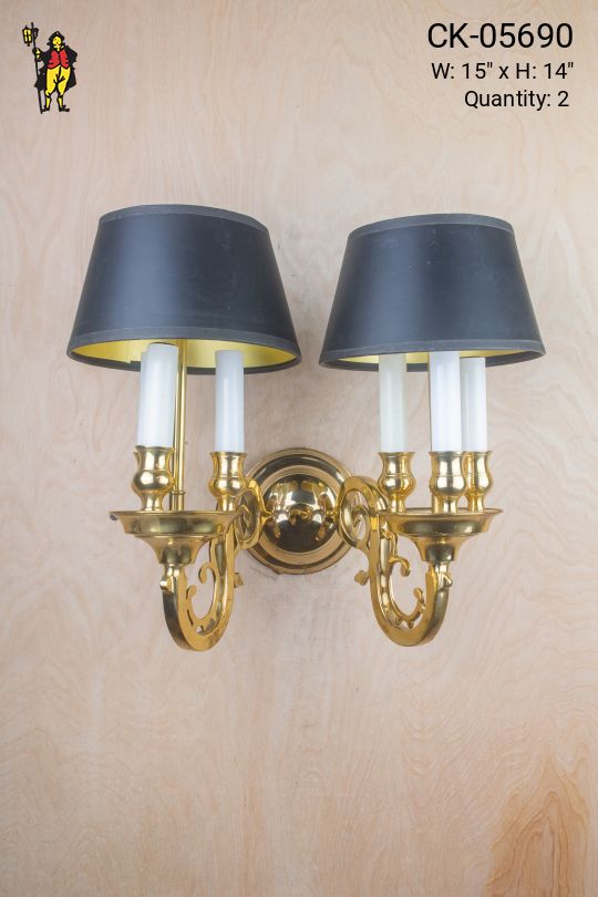 Six Candle Curved Arm Wall Sconce w/Black Shade