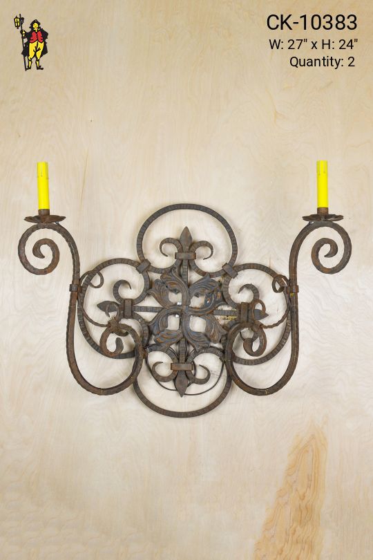 Oversize Wrought Iron Two Light Wall Sconce