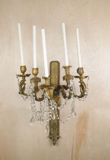 Five Candle Crystal & Brass Wall Sconce