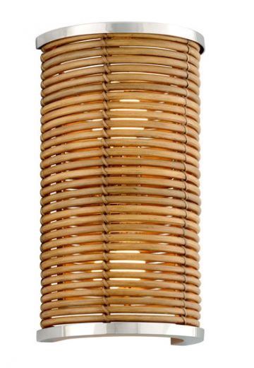 Wicker & Stainless Steel Two Light Wall Sconce