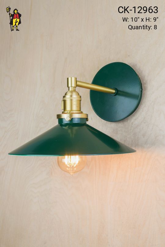 Green & Brass Single Down Light Reflector Wall Sconce