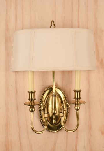 Two Candle Brass Wall Sconce w/Shield Shade