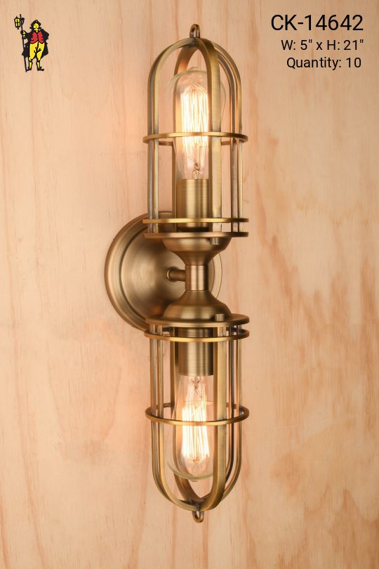 Antique Brass Caged Two Light Wall Sconce