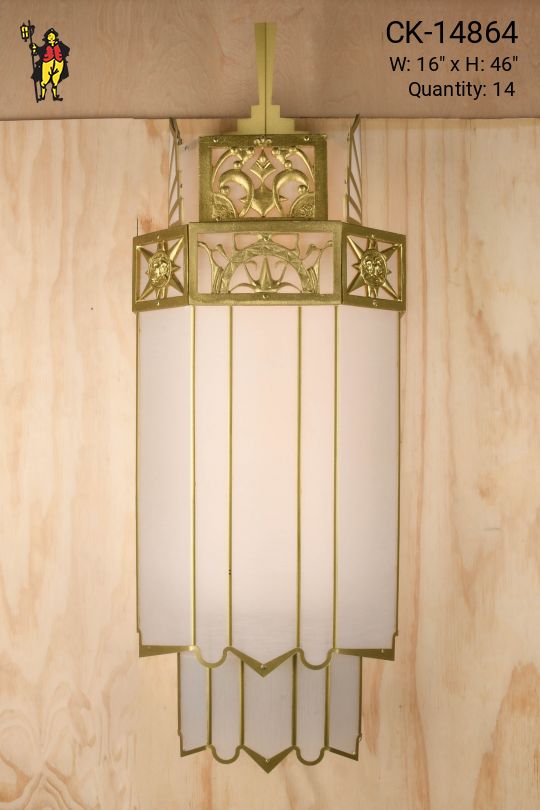Oversize Brass & Plastic Art Deco Sconces