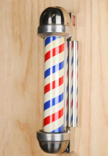 Polished Chrome Red & White Barber Shop Light Up Wall Sconce/Sign