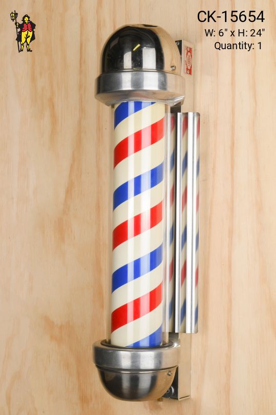 Polished Chrome Red & White Barber Shop Light Up Wall Sconce/Sign