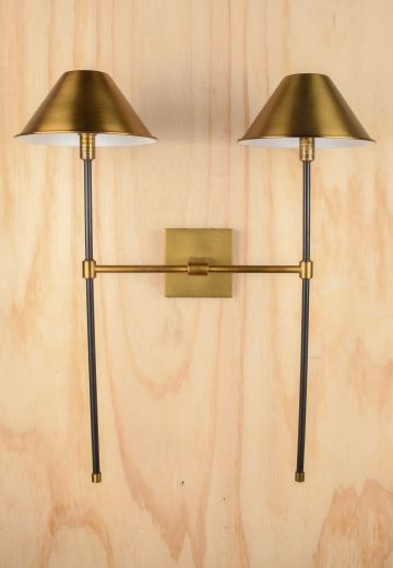 Brass Metal Shaded Two Light Black & Brass Wall Scone