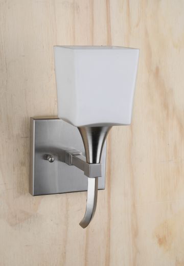 Nickel Single Light Modern Wall Sconce w/Square Glass Shade