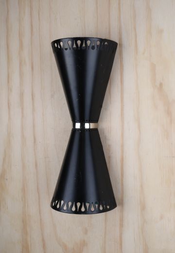 Black Pierced Metal Mid Century Modern Up Down Wall Sconce