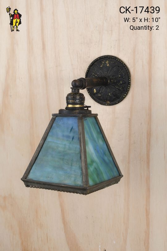 Black Down Light Blue Glass Shaded Wall Sconce