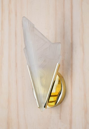 Polished Brass & Glass Deco Pocket Wall Sconce