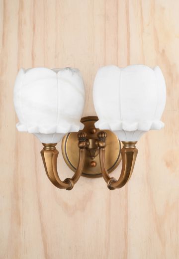 Antique Brass Two Light Wall Sconce w/Molded Alabaster Shades