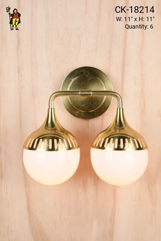 Brass Two Light Glass Globe Shaded Wall Scocne
