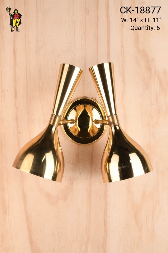 Polished Brass Mid Century Up Down Adjustable Two Head Wall Sconce