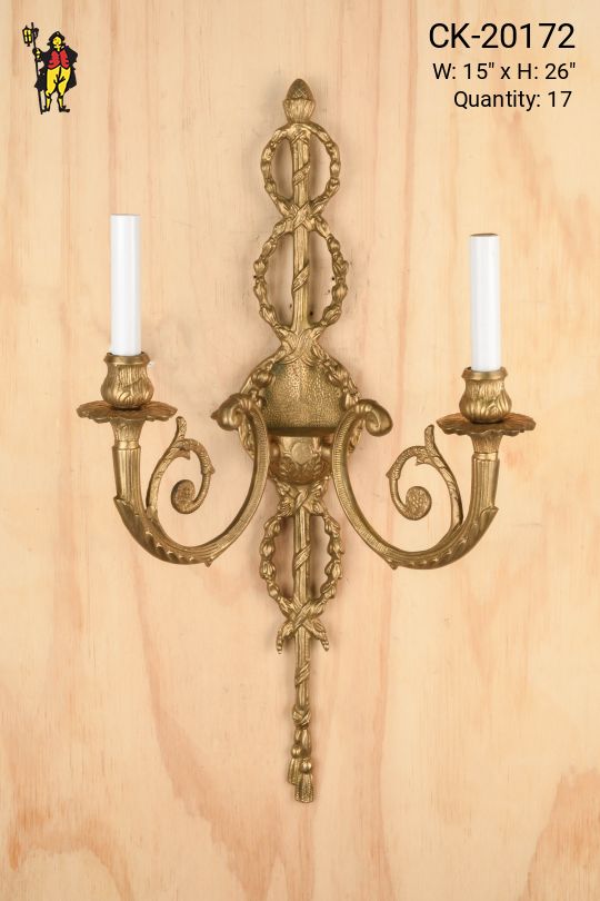 Ornate Two Candle Brass Wall Sconce