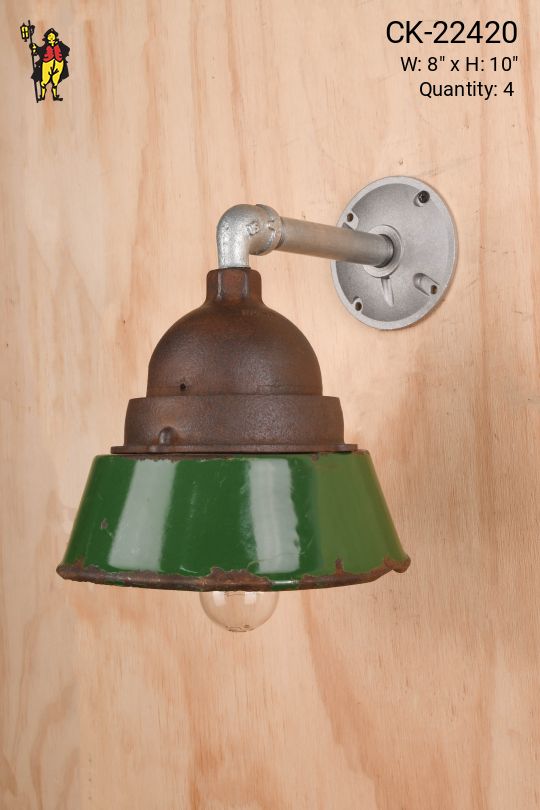 Distressed Green Industrial Metal Shaded Down Wall Light